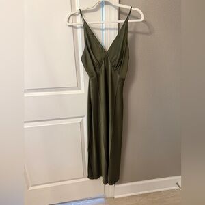 SHEIN Leisure Satin Olive Green Dress